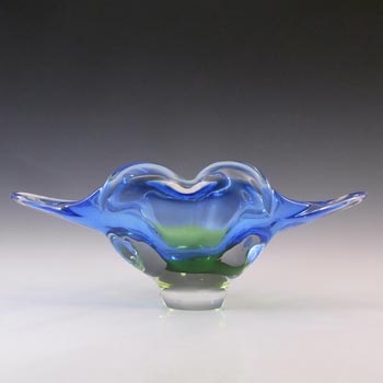 Chřibská Mid Century Czech Blue & Green Glass Bowl