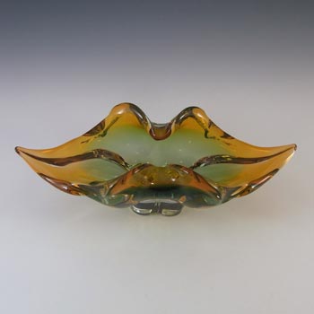 Chřibská #296/5/29 Czech Green & Amber Glass Bowl