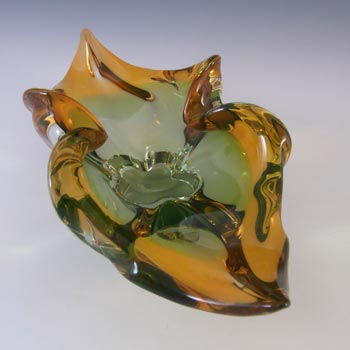 Chřibská #296/5/29 Czech Green & Amber Glass Bowl