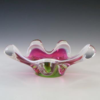 Chribska Czech Vintage Pink & Green Glass Sculpture Bowl