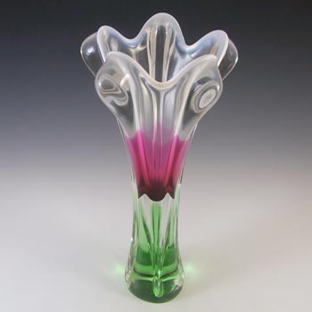 Chřibská #316/1/35 Czech Pink, White & Green Glass Vase