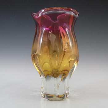 Chřibská #240/1/19 Czech Pink & Orange Glass Vase