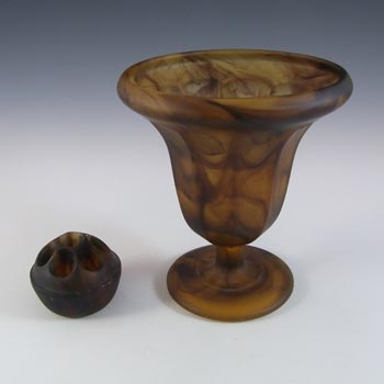 Davidson Art Deco Frosted/Satin Amber Cloud Glass Vase #294