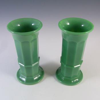 Pair of Davidson Art Deco 6" Jade Green Glass Vases #279