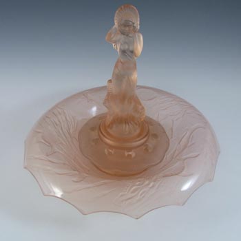 Walther Art Deco Pink Glass Arabella Nude Lady Centerpiece Bowl Set