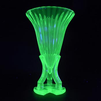 Czech Art Deco 1930's Uranium Green Glass Rocket Vase