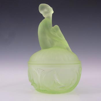 Sowerby Art Deco Uranium Green Glass \'Ladye\' Powder Bowl
