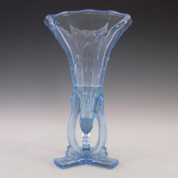 Czech 1930's Vintage 8.5" Art Deco Blue Glass Rocket Vase