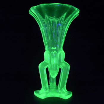 Czech 1930's Art Deco Uranium Green Glass Rocket Vase