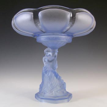 Müller & Co Art Deco Blue Glass Nude Lady Centerpiece Stand