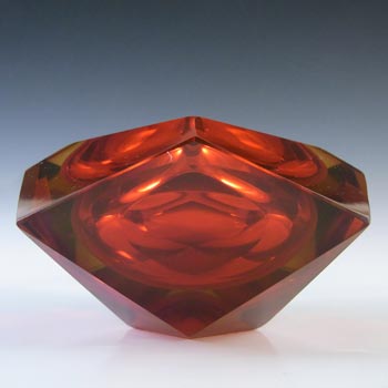 Murano Faceted Red & Amber Uranium Sommerso Glass Bowl