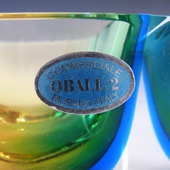 LABELLED Oball Murano Faceted Amber & Blue Sommerso Glass Block Bowl