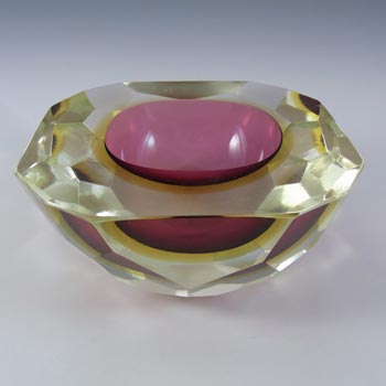 Large Murano Faceted Pink & Amber Sommerso Glass Block Bowl
