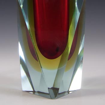 Murano Faceted Red & Amber Sommerso Glass 1950s Block Vase