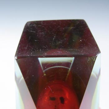 Murano Faceted Red & Amber Sommerso Glass 1950s Block Vase