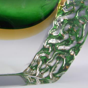Murano Faceted, Textured Green & Amber Sommerso Glass Vase