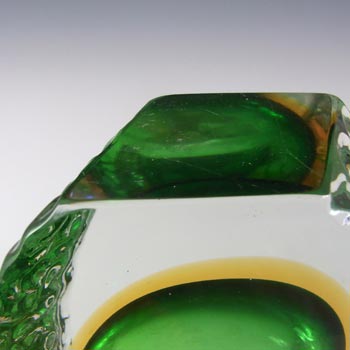 Murano Faceted, Textured Green & Amber Sommerso Glass Vase