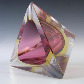 Murano Faceted Pink & Amber Sommerso Glass 1950\'s Block Bowl