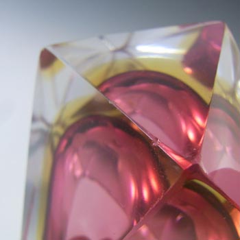Murano Faceted Pink & Amber Sommerso Glass 1950's Block Bowl