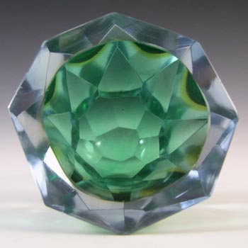 Murano Faceted Green, Amber & Blue Sommerso Glass Block Vase