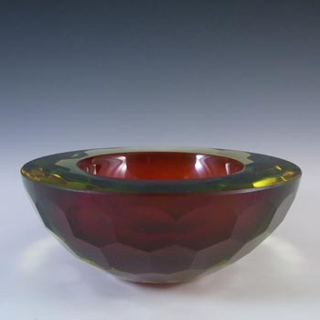 HUGE 2.4kg Murano Faceted Red & Amber Sommerso Glass Block Bowl