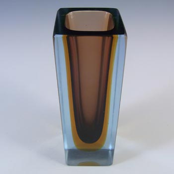 Murano Faceted Brown, Amber & Blue Sommerso Glass Block Vase