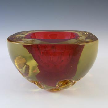 Galliano Ferro Murano Red & Amber Sommerso Glass Geode Bowl