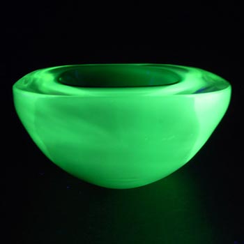 Murano Geode Green & Yellow Uranium Sommerso Glass Square Bowl