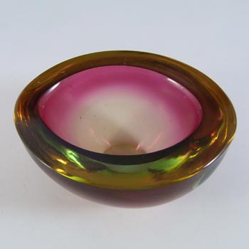 Murano Geode Pink & Amber Sommerso Glass Oval Bowl
