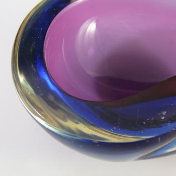 Murano Geode Purple & Blue Sommerso Glass Kidney Bowl