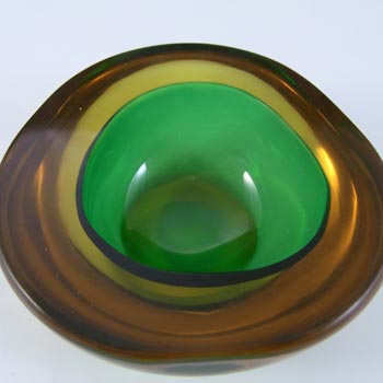 Murano Geode Green & Amber Sommerso Glass Circle Bowl