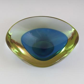 Murano Geode Blue & Green Sommerso Glass Triangle Bowl