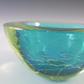 Murano Geode Blue & Uranium Green Sommerso Crackle Glass Bowl