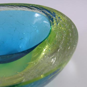 Murano Geode Blue & Uranium Green Sommerso Crackle Glass Bowl