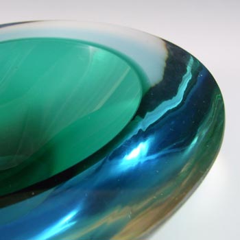 Murano Geode Blue & Green Sommerso Glass Kidney Bowl