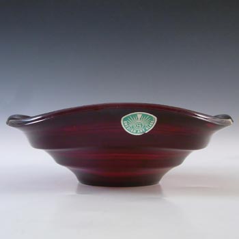 Gullaskruf Vintage 1950's Swedish Red Glass Ribbed Bowl