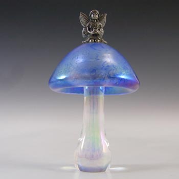 Heron Glass Blue Iridescent Mushroom & Fairy Sculpture