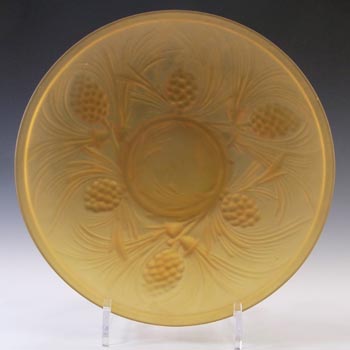 Jobling #5000 Art Deco Frosted Amber Glass Fircone Plate / Dish