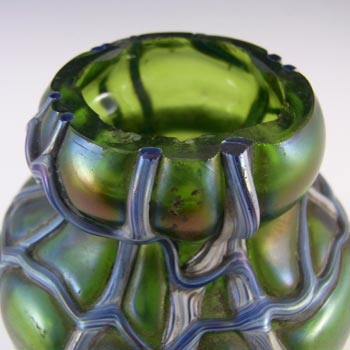Kralik Art Nouveau Iridescent Green Veined Antique Glass Vase
