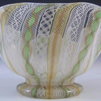 Salviati Murano Zanfirico & Aventurine Green & Yellow Glass Bowl