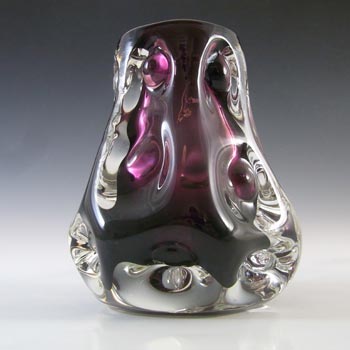 MARKED Liskeard 1970's Purple Glass "Knobbly" Vase by Jim Dyer