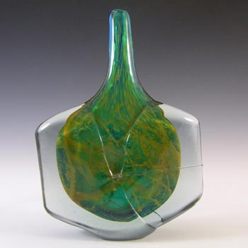 SIGNED Mdina Maltese Blue & Yellow Glass 'Fish' / 'Axe Head' Vase