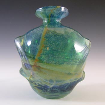 SIGNED Mdina Maltese Blue & Yellow Glass 'Pulled Ear' Vase