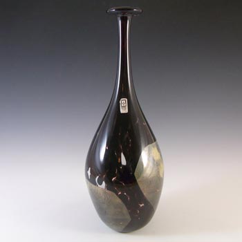 LABELLED Mdina Maltese Tall Brown & Gold 'Tortoiseshell' Glass Vase