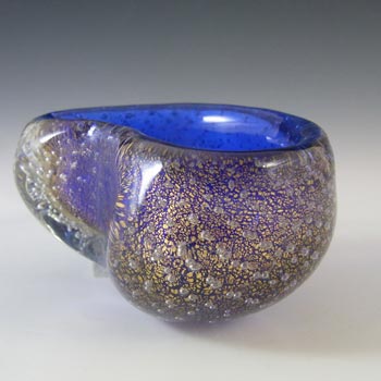 Murano Gold Leaf & Bullicante Blue Glass Kidney Bowl