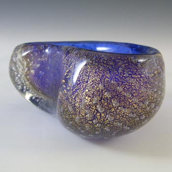 Murano Gold Leaf & Bullicante Blue Glass Kidney Bowl