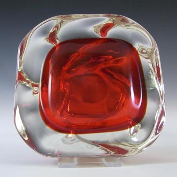 Murano/Venetian Vintage Red & Clear Cased Glass Bowl