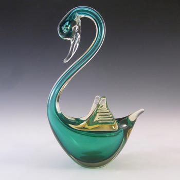 (image for) Murano Green & Amber Sommerso Glass Swan Figurine