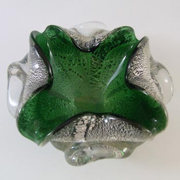 Murano/Venetian Vintage Silver Leaf Green Cased Glass Bowl