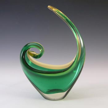 Murano Green & Amber Sommerso Cased Glass Sculpture Bowl
